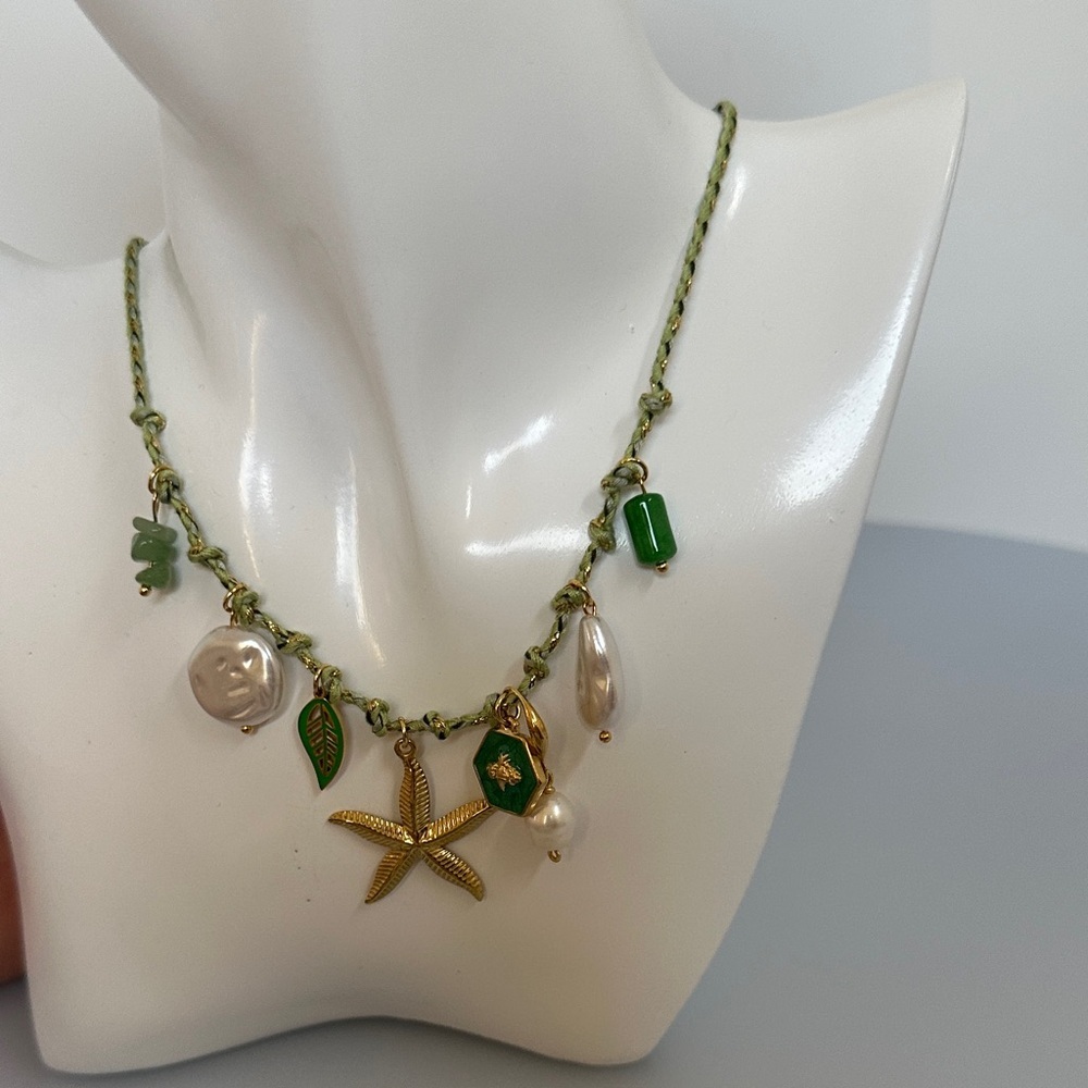 JADE hand made Gold and Green Starfish Charm Necklace